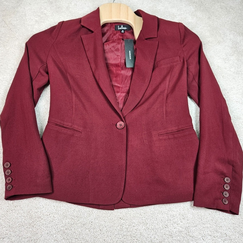 NWT Lulus M Burgundy Blazer Office Siren Preppy Old Money Quiet Luxury Corporate